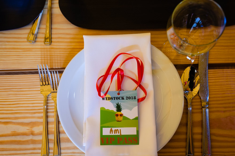 Lanyards Place Names Stationery Place Setting Colourful Festival Party Wedding Emma and Rich Photography