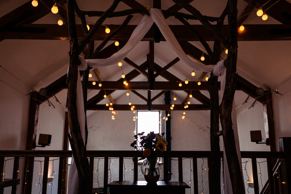 Festoon Lights Drapes Fairy Lights Decor Ceremony Barn Colourful Festival Party Wedding Emma and Rich Photography