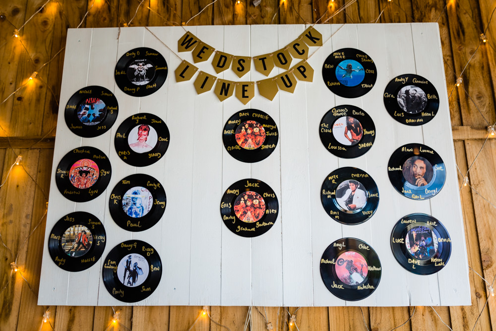 Vinyl Seating Plan Table Chart Music Colourful Festival Party Wedding Emma and Rich Photography