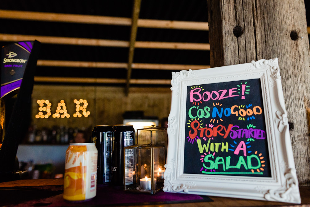 Chalk Black Board Bar Drinks Sign Menu Colourful Festival Party Wedding Emma and Rich Photography