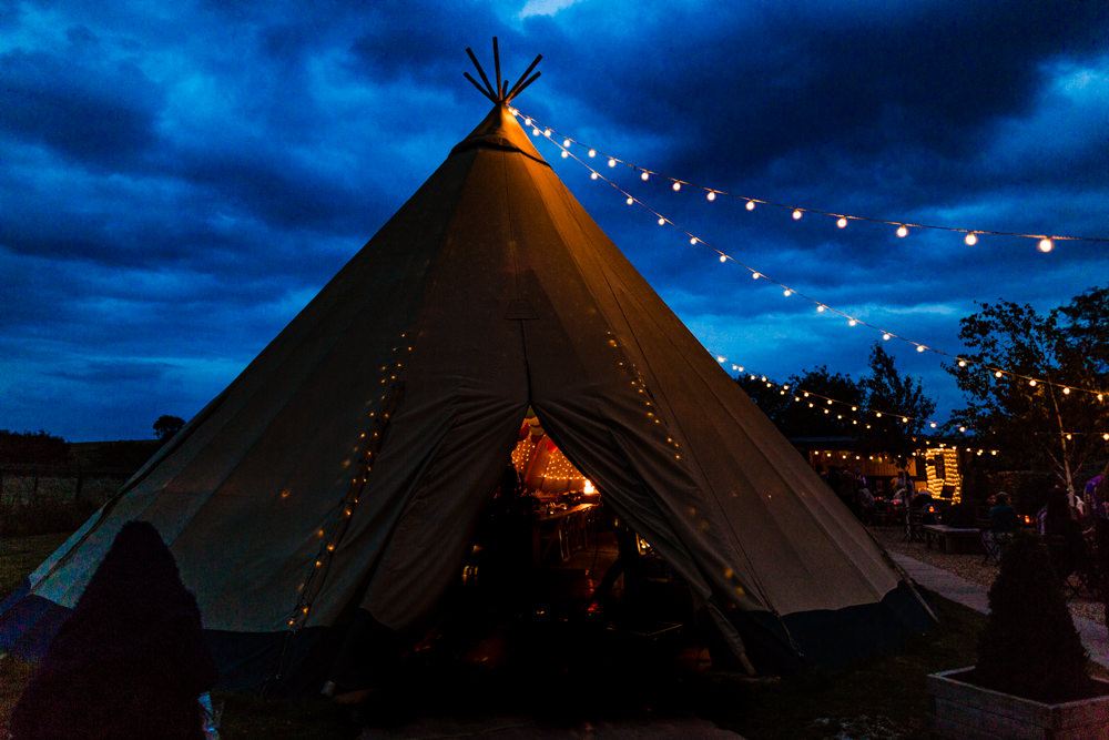 Tipi Festoon Lights Lighting Fairy Lights Colourful Festival Party Wedding Emma and Rich Photography