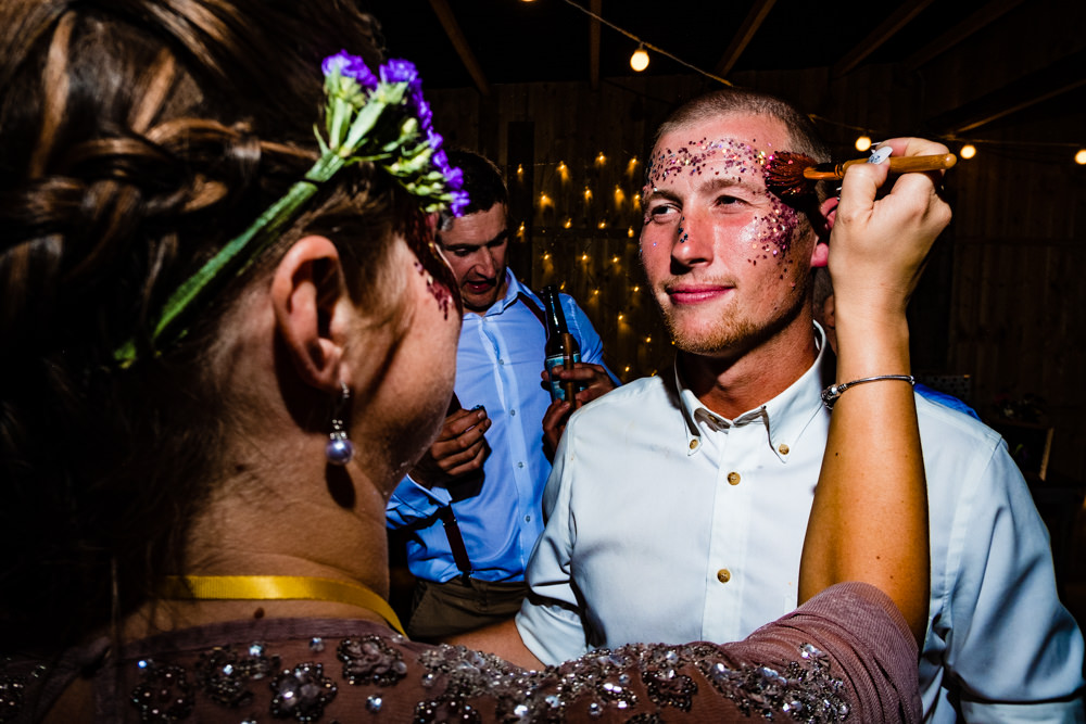 Glitter Make Up Bar Stand Station Colourful Festival Party Wedding Emma and Rich Photography