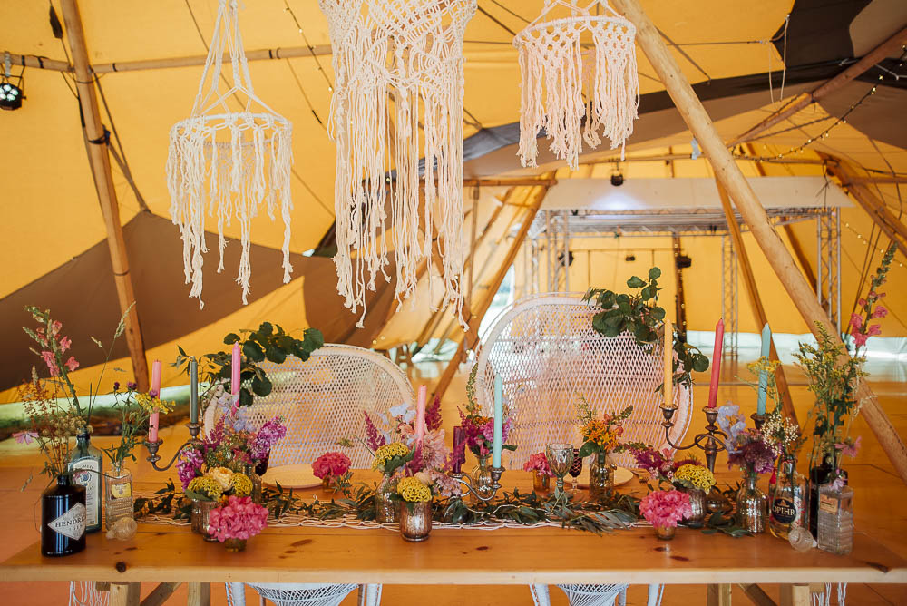 Tablescape Table Decor Rustic Tipi Macrame Backdrop Colourful Pretty Floral Tipi Boho Wedding Ideas Purple Pear Tree Photography