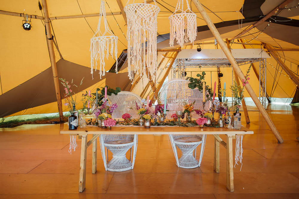 Tablescape Table Decor Rustic Tipi Macrame Backdrop Colourful Pretty Floral Tipi Boho Wedding Ideas Purple Pear Tree Photography