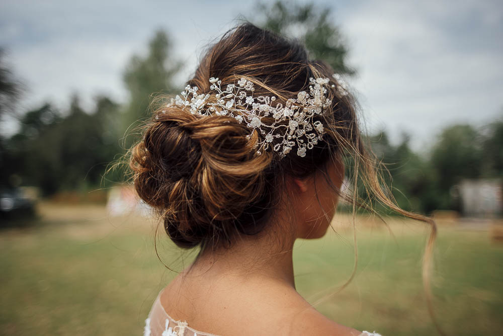 Bride Bridal Hair Style Up Do Rustic Colourful Pretty Floral Tipi Boho Wedding Ideas Purple Pear Tree Photography