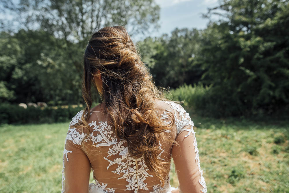 Bride Bridal Hair Style Up Do Rustic Half Down Colourful Pretty Floral Tipi Boho Wedding Ideas Purple Pear Tree Photography