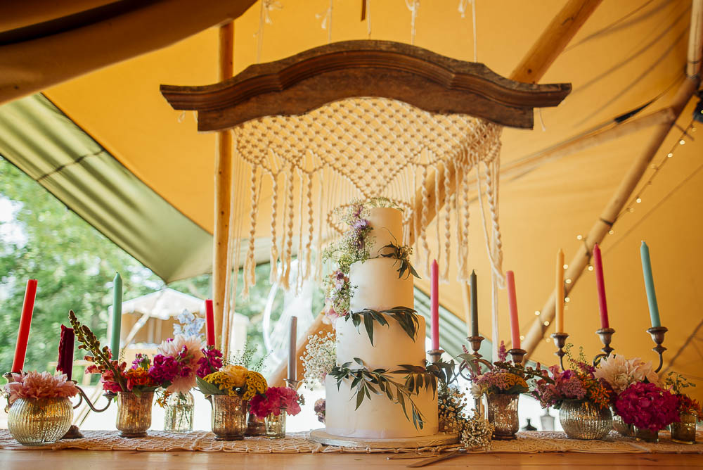 Tablescape Table Decor Rustic Tipi Macrame Backdrop Cake Colourful Pretty Floral Tipi Boho Wedding Ideas Purple Pear Tree Photography