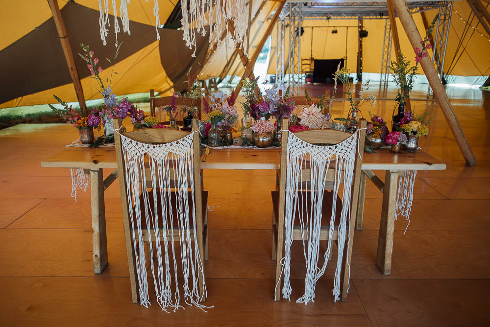 Macrame Chair Hanging Backs Colourful Pretty Floral Tipi Boho Wedding Ideas Purple Pear Tree Photography