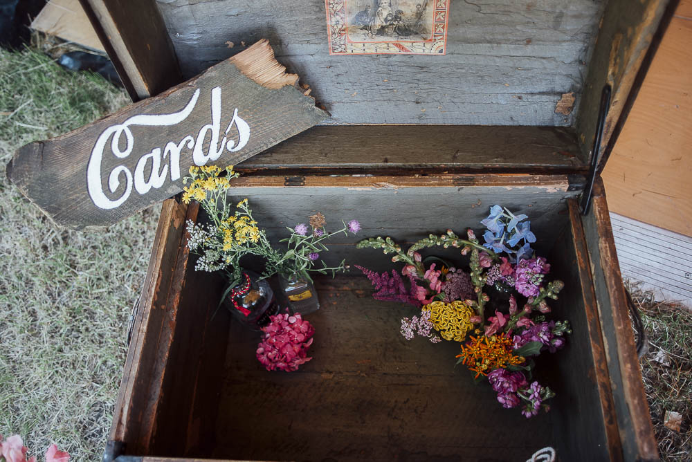 Wooden Card Box Rustic Flowers Colourful Pretty Floral Tipi Boho Wedding Ideas Purple Pear Tree Photography
