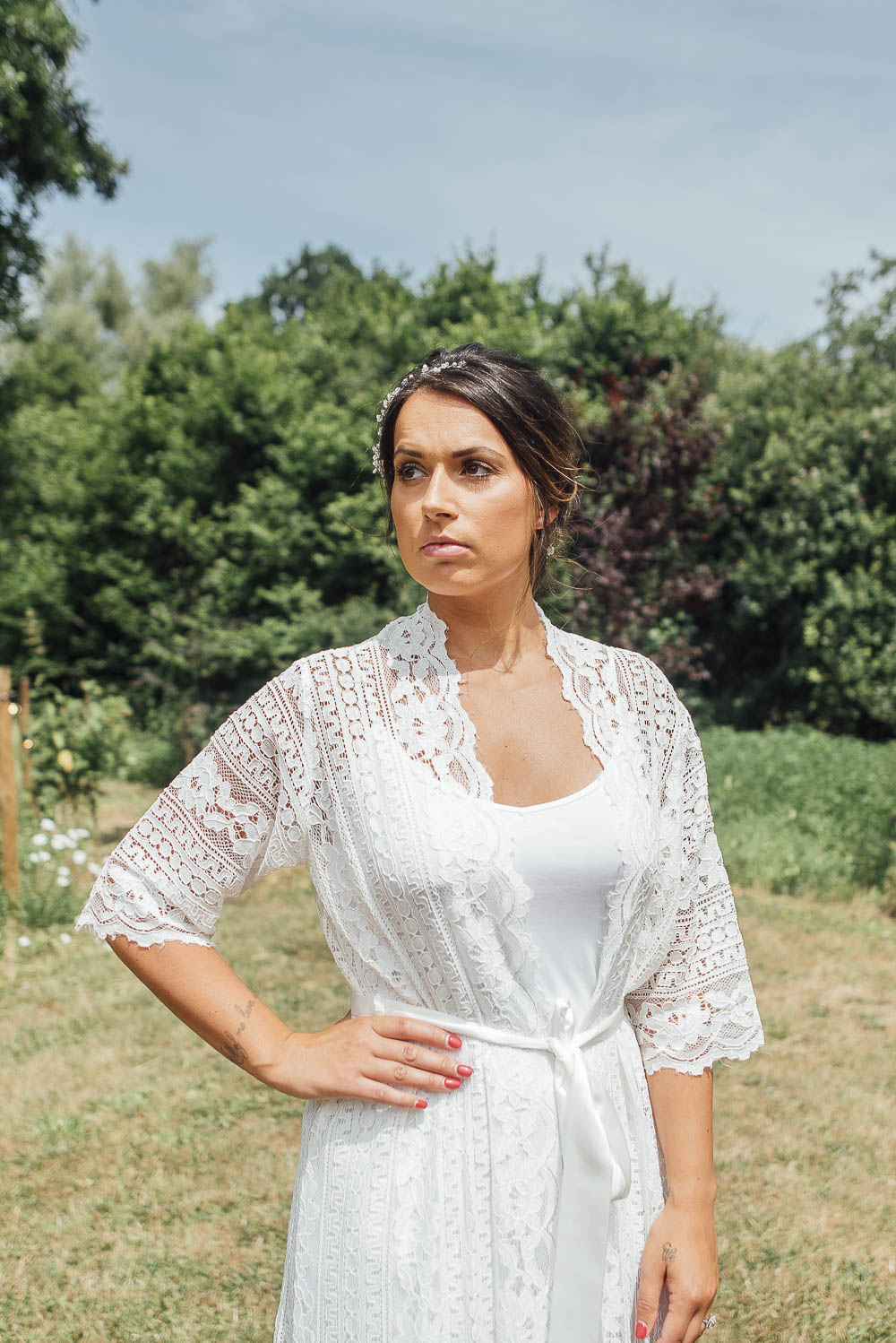 Bride Bridal Prep Dressing Gown Robe Colourful Pretty Floral Tipi Boho Wedding Ideas Purple Pear Tree Photography