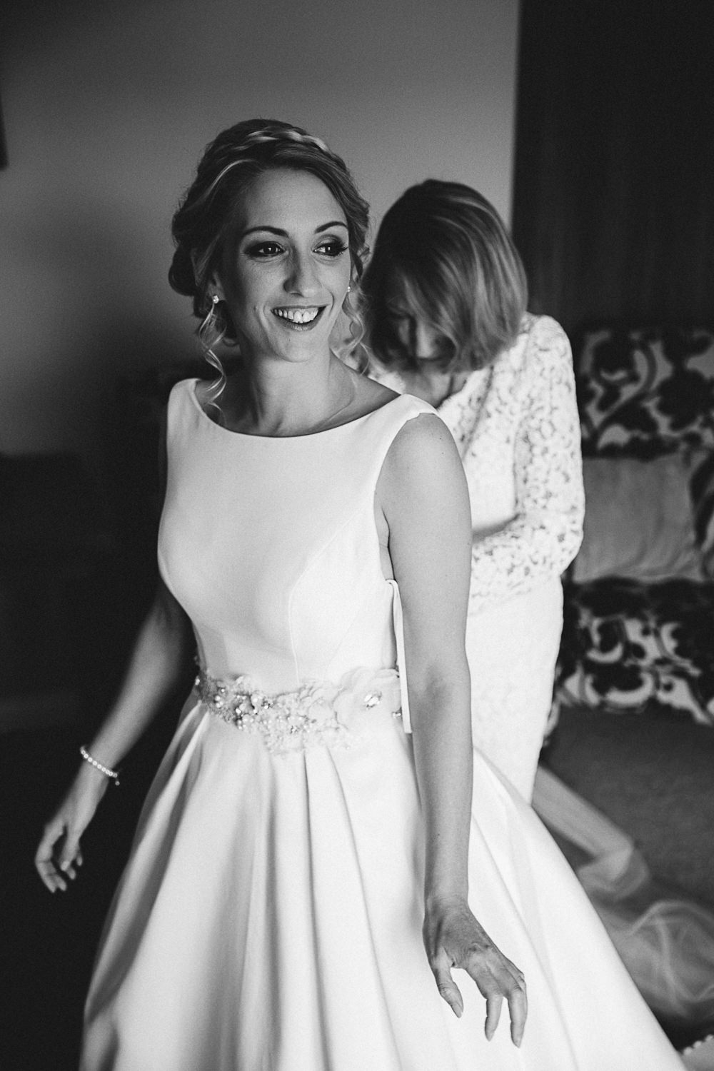 Bride Bridal Dress Gown Belt Pockets Skirt Full Train Coniston Hotel Wedding Hayley Baxter Photography