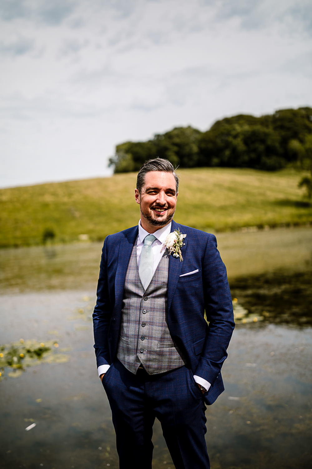 Groom Suit Navy Grey Waistcoat Coniston Hotel Wedding Hayley Baxter Photography