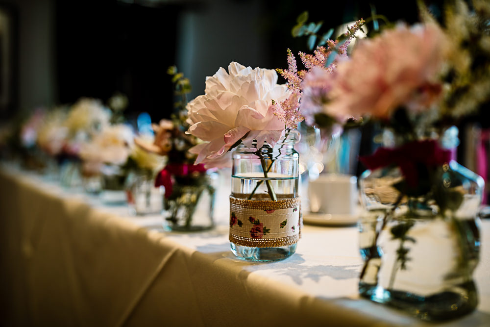 Jars Flowers Peony Coniston Hotel Wedding Hayley Baxter Photography