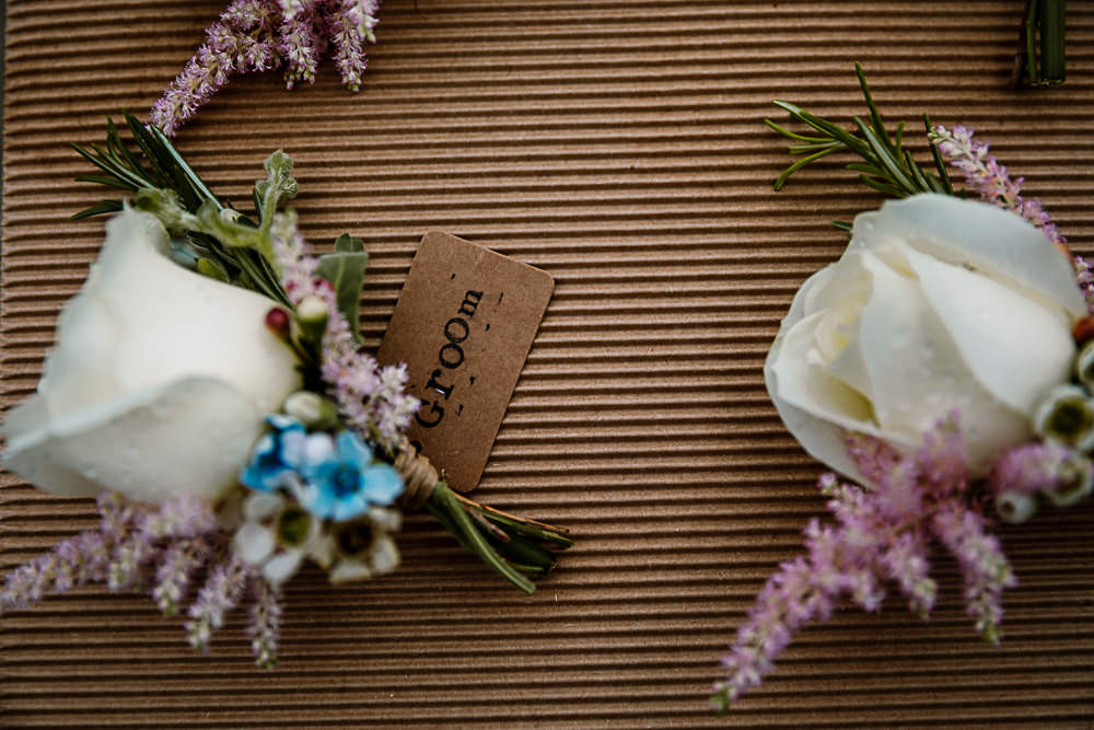 Buttonhole Flowers Groom Rose Pink Cream Blue Coniston Hotel Wedding Hayley Baxter Photography