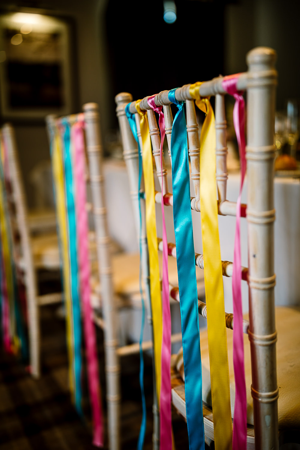 Colourful Ribbons Chairs Decor Coniston Hotel Wedding Hayley Baxter Photography