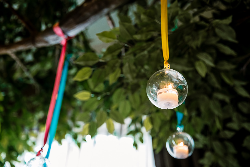Tree Decor Decoration Ribbons Hanging Tea Lights Candles Coniston Hotel Wedding Hayley Baxter Photography