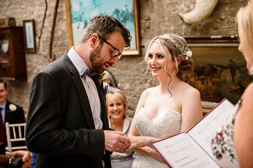 Bride Bridal Dress Gown Sweetheart Neckline Lace Braided Up Do Plait Bow Tie Groom Crab and Lobster Wedding Hayley Baxter Photography