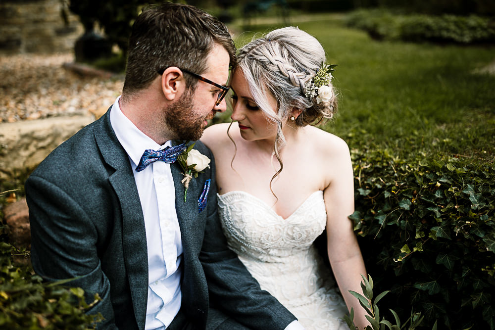 Bride Bridal Dress Gown Sweetheart Neckline Lace Braided Up Do Plait Bow Tie Groom Crab and Lobster Wedding Hayley Baxter Photography
