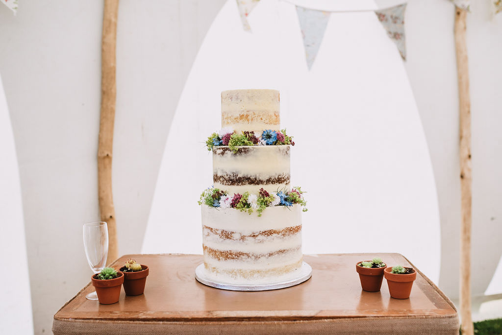 Semi Naked Cake Flowers Floral Eco Friendly Wedding The Stag and the Doe