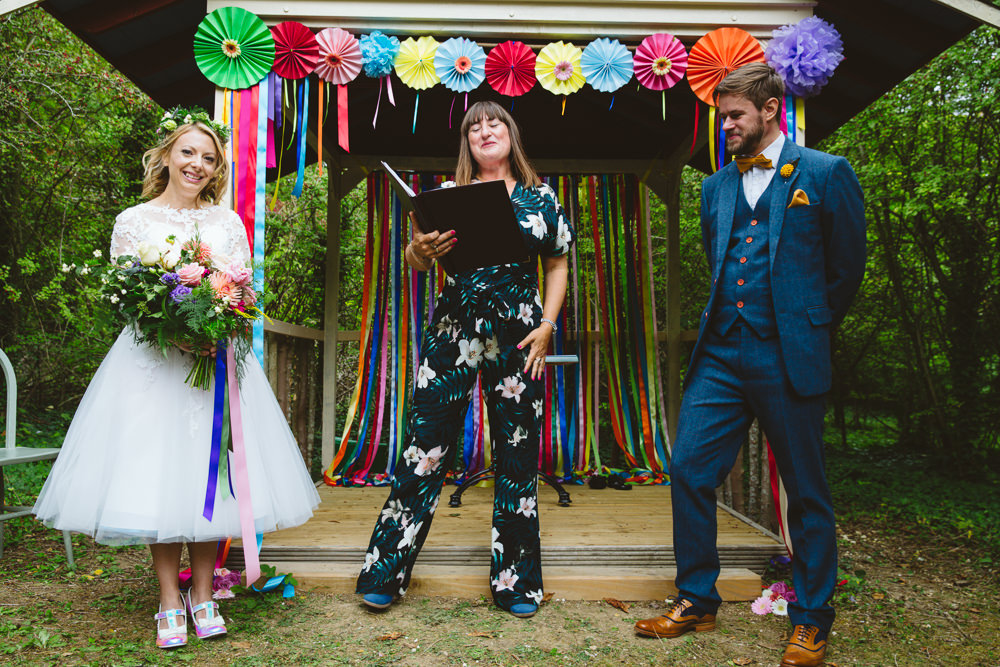 Backdrop Ceremony Arch Pinwheels Ribbons Rainbow Colourful Multicolour Enchanted Garden Events Wedding Sharon Cooper Photography