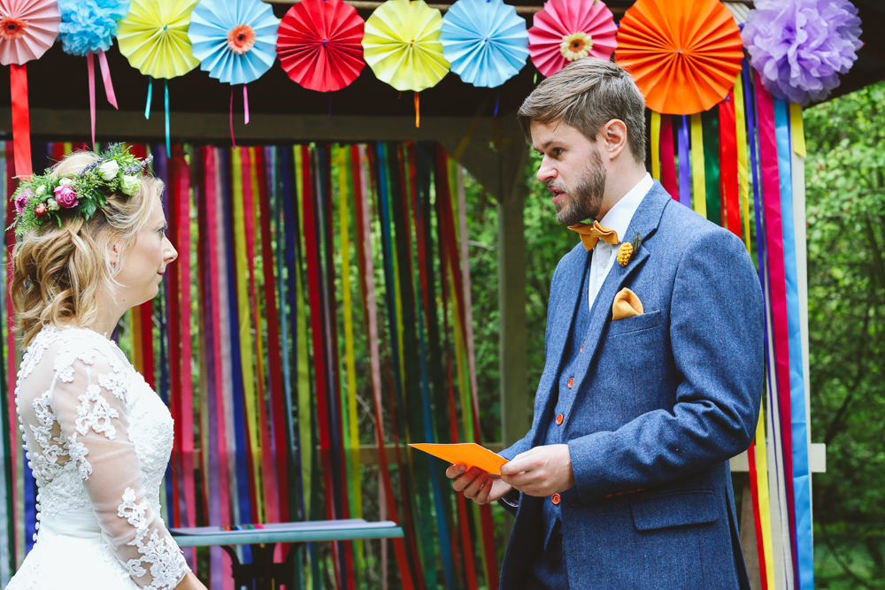 Backdrop Ceremony Arch Pinwheels Ribbons Rainbow Colourful Multicolour Enchanted Garden Events Wedding Sharon Cooper Photography
