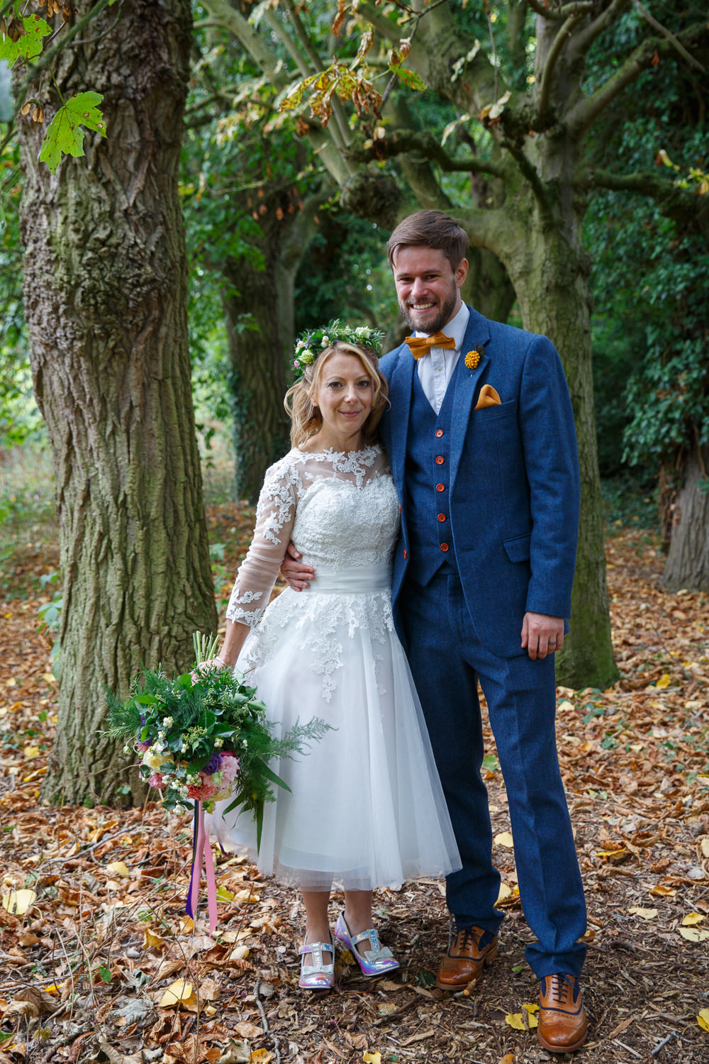 Bride Bridal Flower Crown Bouquet Tea Length Short Dress Lace Sleeves Enchanted Garden Events Wedding Sharon Cooper Photography