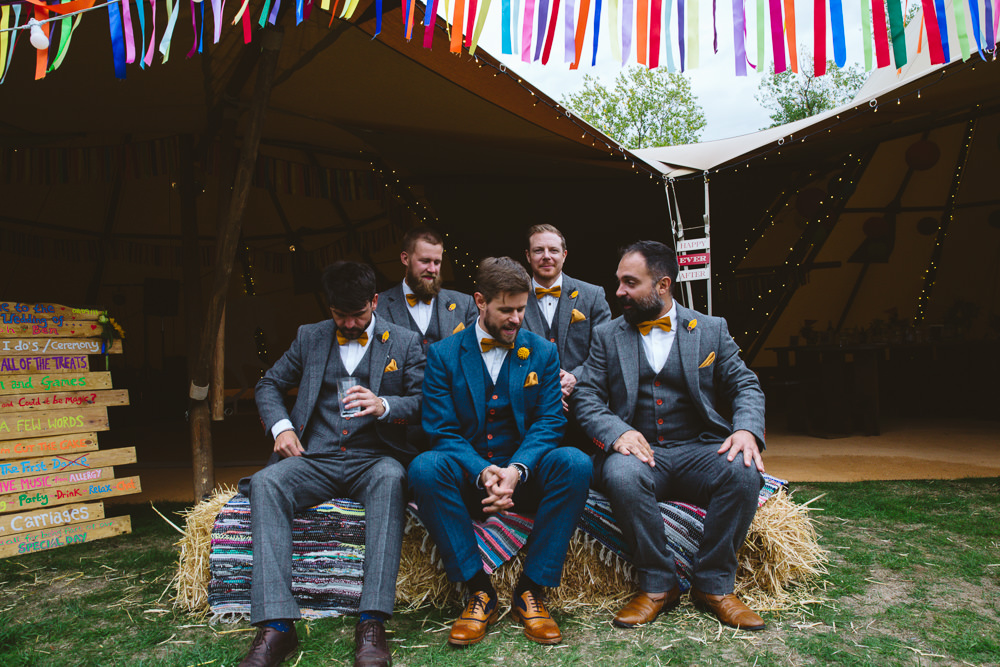 Groom Suit Blue Mustard Bow Tie Groomsmen Enchanted Garden Events Wedding Sharon Cooper Photography
