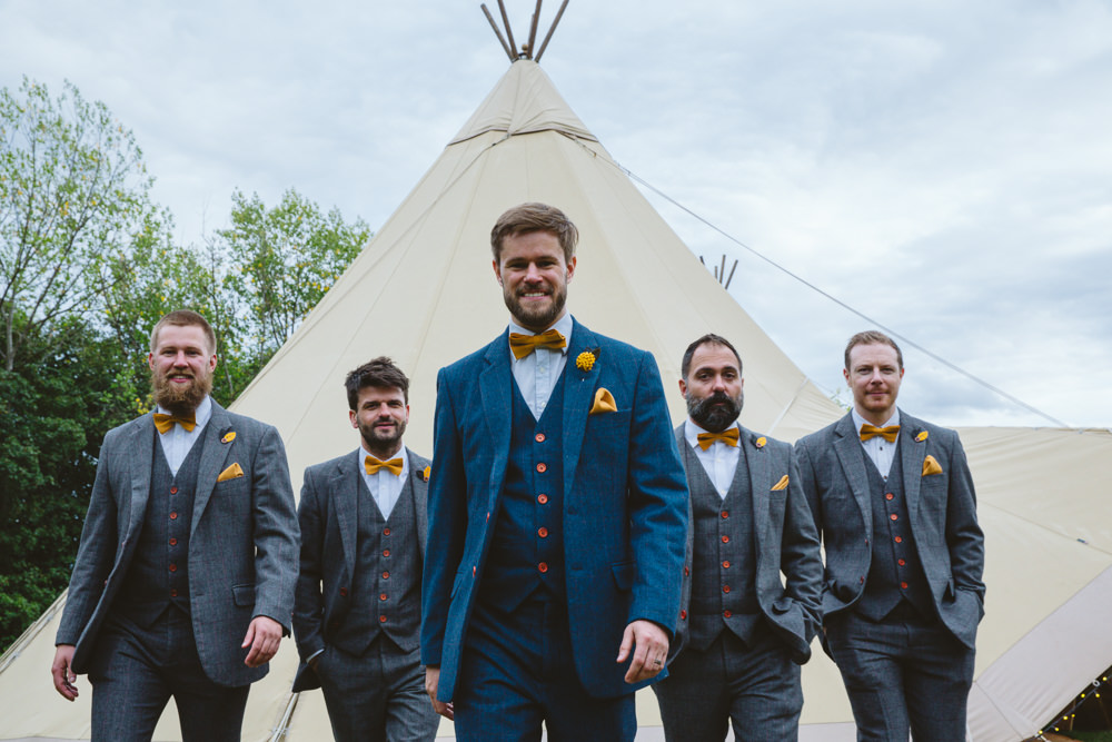 Groom Suit Blue Mustard Bow Tie Groomsmen Enchanted Garden Events Wedding Sharon Cooper Photography