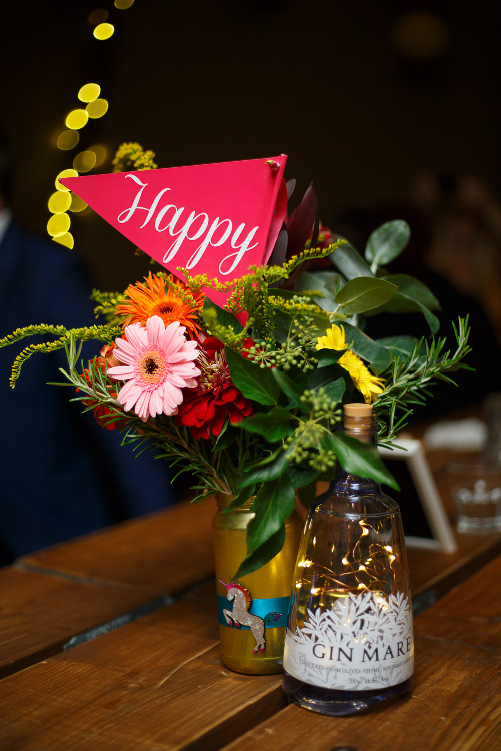 Flowers Centrepiece Decor Flag Table Name Number Gold Painted Unicorn Jars Enchanted Garden Events Wedding Sharon Cooper Photography