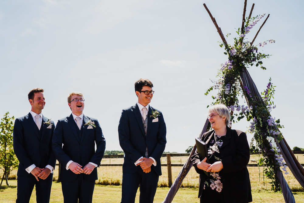 Groom Suit Groomsmen Blue Waistcoats Pink Tie Godwick Hall Wedding Rob Dodsworth Photography