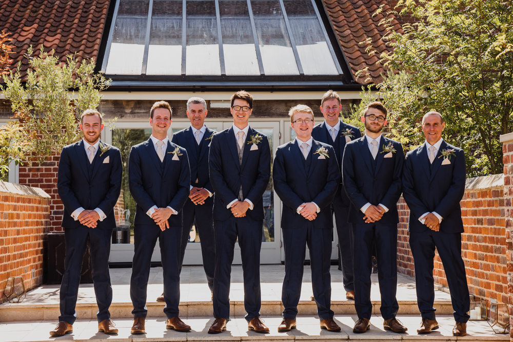 Groom Suit Groomsmen Blue Waistcoats Pink Tie Godwick Hall Wedding Rob Dodsworth Photography