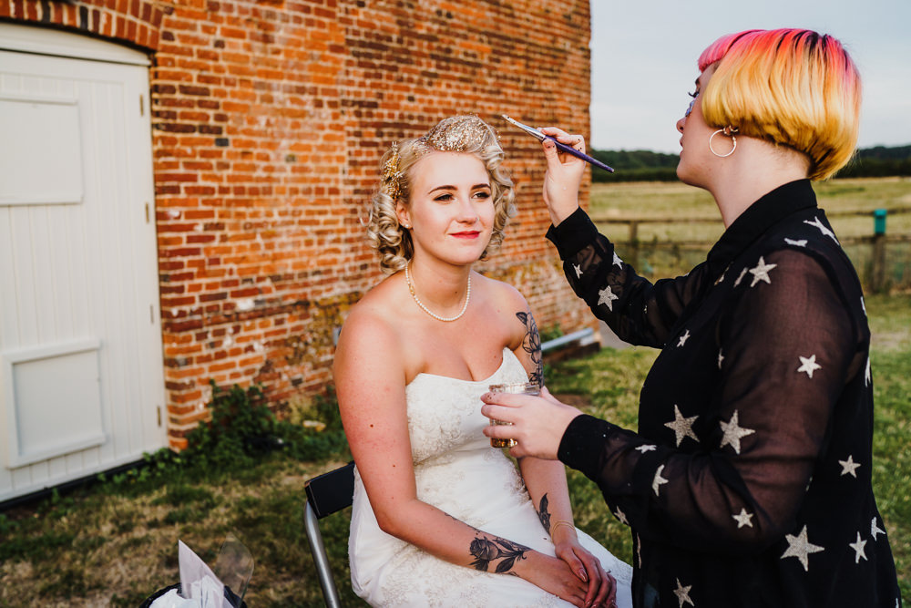 Glitter Make Up Bar Stand Station Godwick Hall Wedding Rob Dodsworth Photography