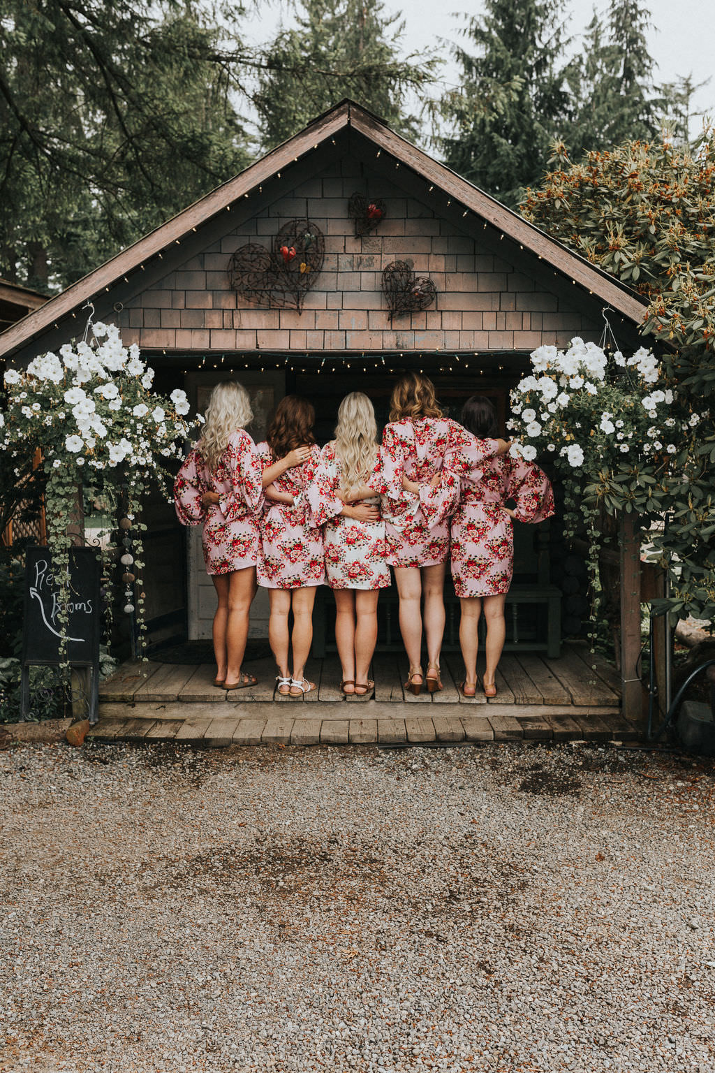Bridesmaids Bride Dressing Gown Robes Floral Greenhouse Garden Washington Wedding Beginning and End Photography