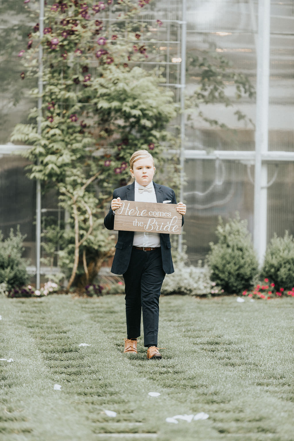 Page Boy Sign Aisle Greenhouse Garden Washington Wedding Beginning and End Photography