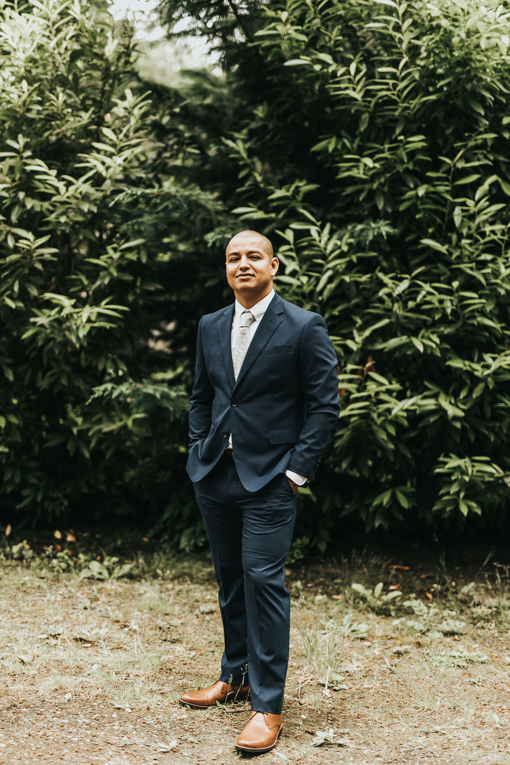 Groom Suit Navy Blue Greenhouse Garden Washington Wedding Beginning and End Photography