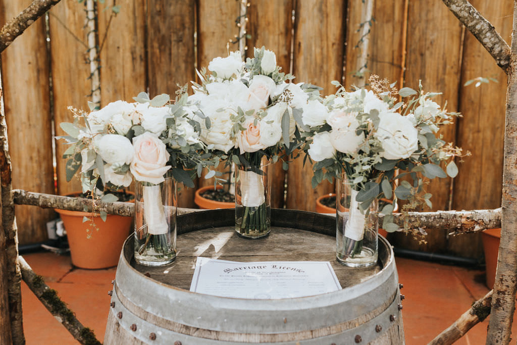 Bouquet Flowers Bride Bridal White Peony Peonies Rose Bridesmaids Greenhouse Garden Washington Wedding Beginning and End Photography