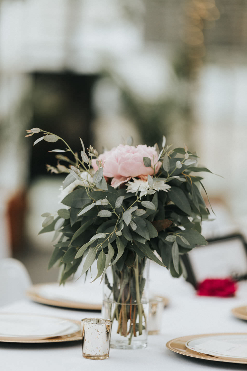 Table Flowers Vase Pink Peony Peonies Greenhouse Garden Washington Wedding Beginning and End Photography