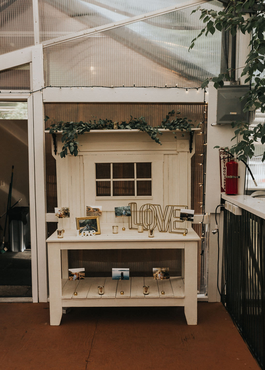 Furniture Dresser Decor Table Greenhouse Garden Washington Wedding Beginning and End Photography