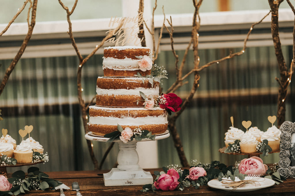 Naked Sponge Layer Cake Buttercream Greenhouse Garden Washington Wedding Beginning and End Photography