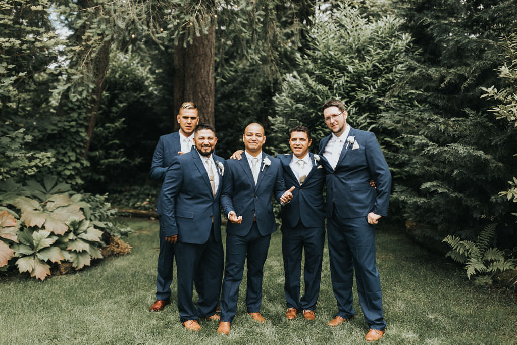 Groom Suit Navy Blue Groomsmen Greenhouse Garden Washington Wedding Beginning and End Photography