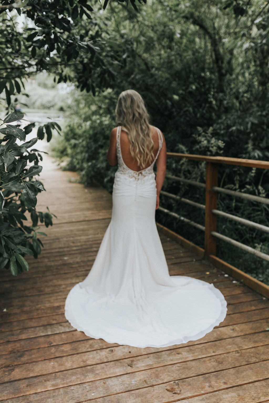 Bride Bridal Dress Gown Train Back Lace Greenhouse Garden Washington Wedding Beginning and End Photography