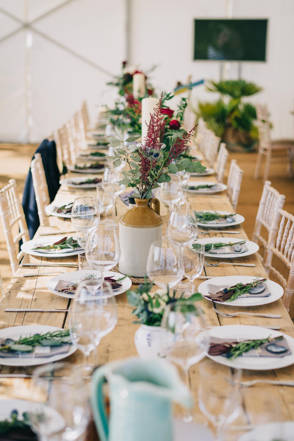 Table Setting Earthenware Jug Flowers Floral Jersey Beach Wedding Peakography
