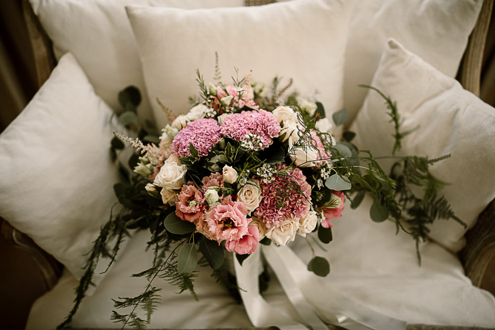 Pink White Rose Bouquet Bridal Lartington Hall Wedding Hayley Baxter Photography