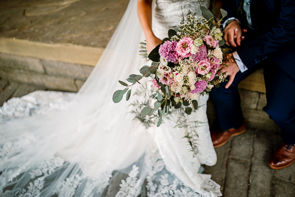 Bride Bridal Pink Eucalyptus Bouquet Lartington Hall Wedding Hayley Baxter Photography