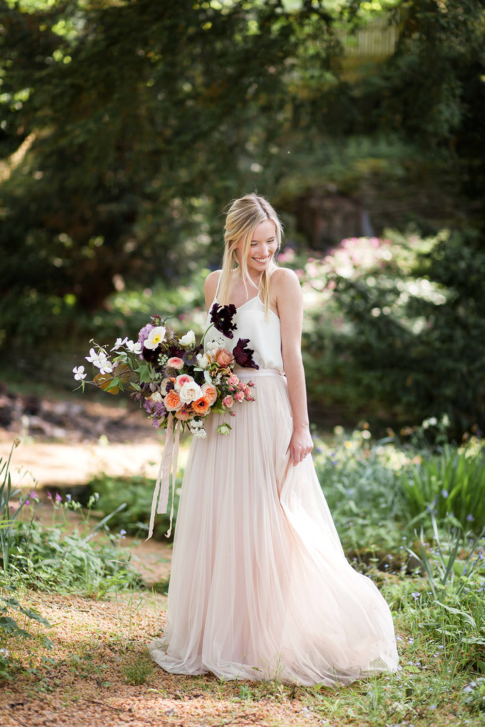 Bride Bridal Dress Gown Two Piece Skirt Top Tulle Blush Pink Light Airy Summer Wedding Ideas Charlotte Palazzo Photography
