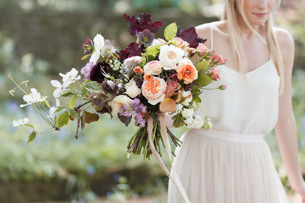 Bouquet Flowers Bride Bridal Coral Peach Roses Burgundy Tulips Ribbons Light Airy Summer Wedding Ideas Charlotte Palazzo Photography