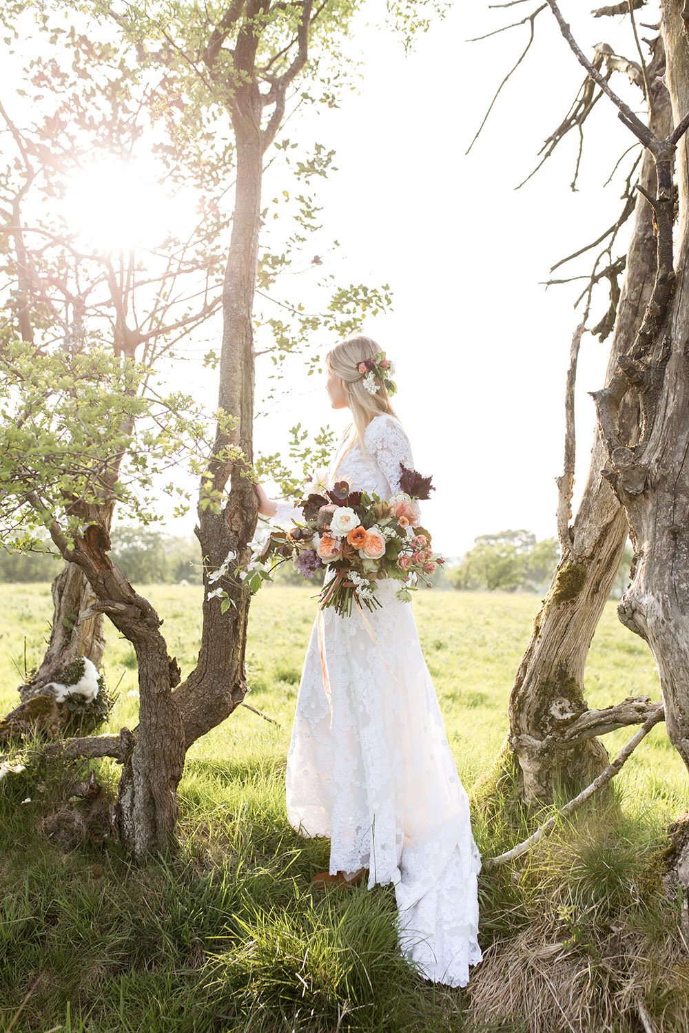 Bride Bridal Dress Gown Lace Sleeves Train Light Airy Summer Wedding Ideas Charlotte Palazzo Photography
