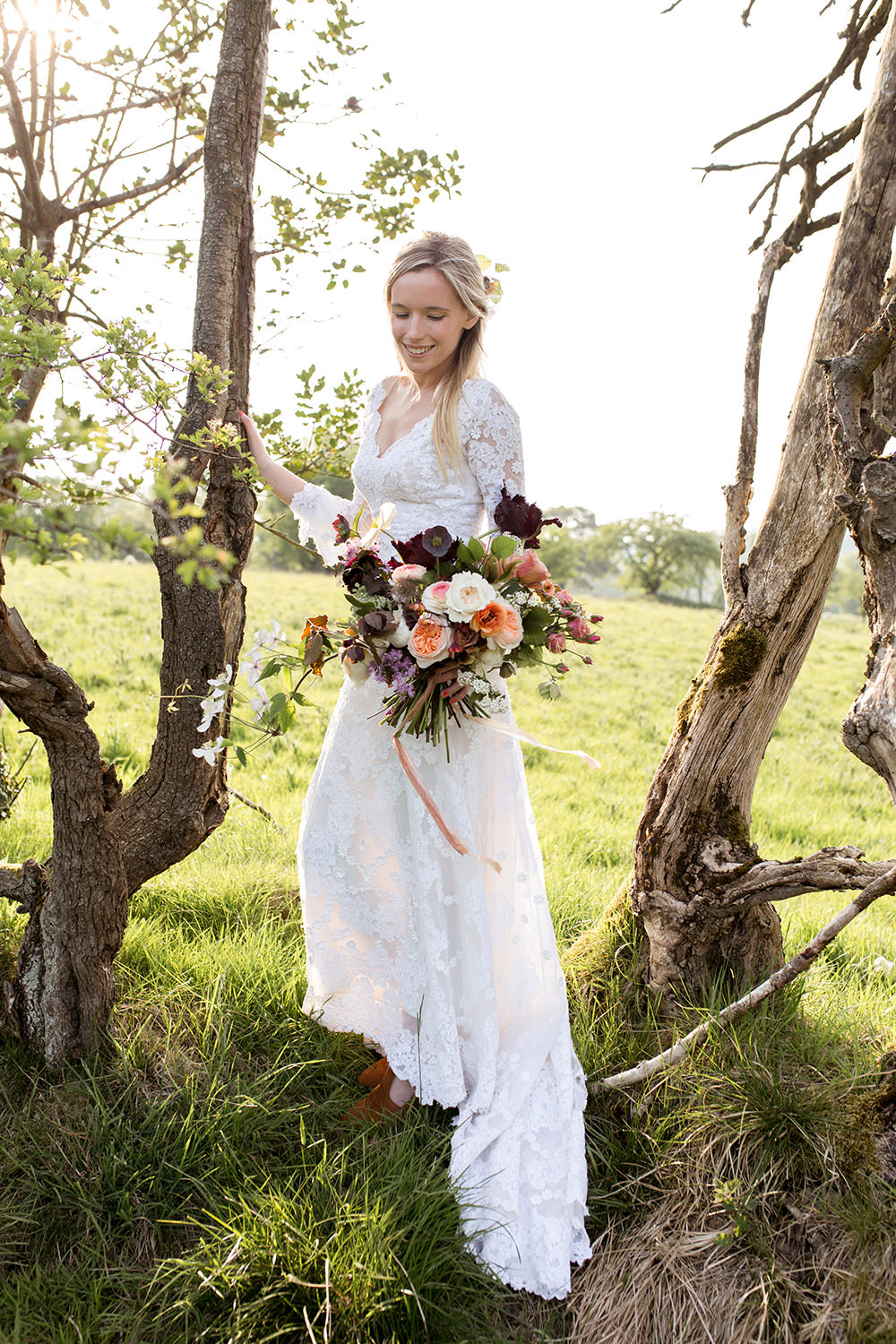 Bride Bridal Dress Gown Lace Sleeves Train Light Airy Summer Wedding Ideas Charlotte Palazzo Photography