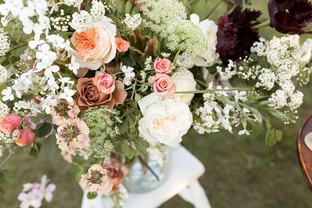 Table Flowers Peach Coral Cream Roses Greenery Foliage Light Airy Summer Wedding Ideas Charlotte Palazzo Photography