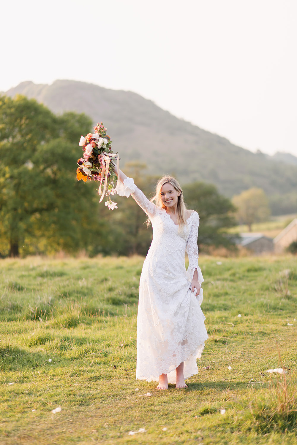 Bride Bridal Dress Gown Lace Sleeves Train Light Airy Summer Wedding Ideas Charlotte Palazzo Photography